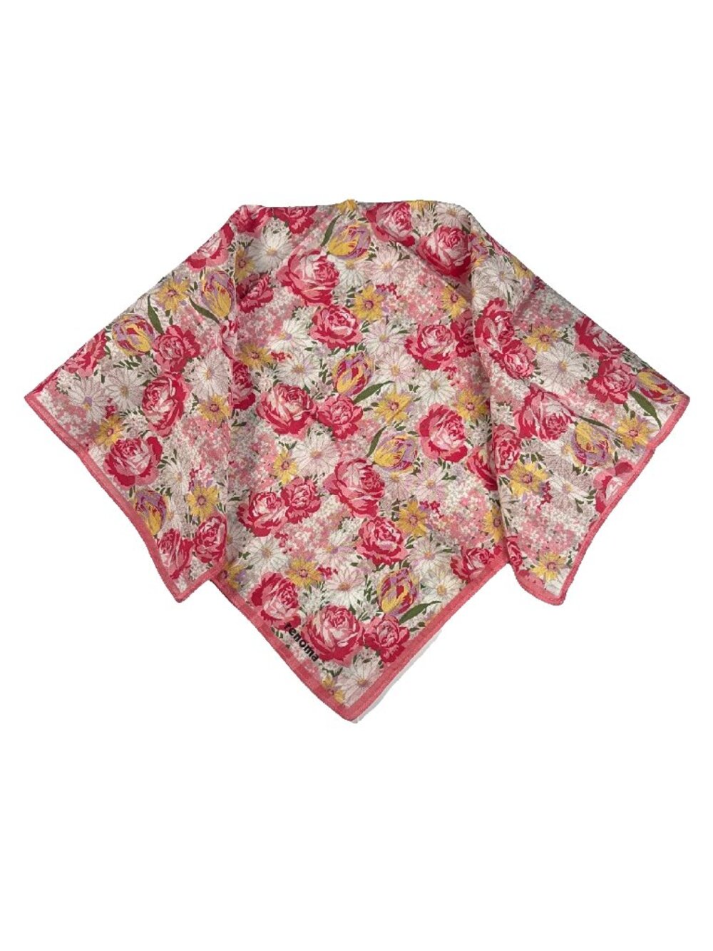 Renoma Floral Cotton Scarf – Pink Roses & Daisies – 19.5" x 19"